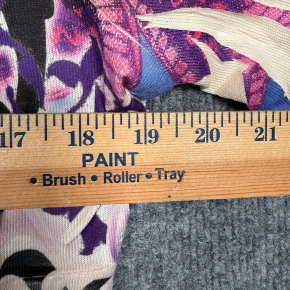 One World Size XL Top Blouse White Purple Paisley Boho Beaded 3/4 Sleeve Stretch - Picture 8 of 8